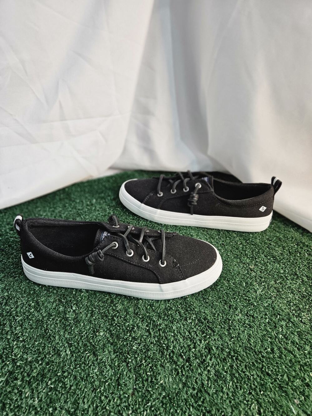 Sperry Women’s Crest Vibe Sneakers Shoes Linen Black STS99251 Size 8.5 NEW